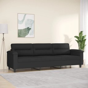 Canapea cu 3 locuri, negru, 210 cm, tesatura microfibra Negru, 240 x 77 x 80 cm
