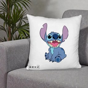 Perna Personalizata Stitch Zambitor, 40x40 cm, Alb Pufos, Husa Detasabila, Perna Inclusa, BEKZ®