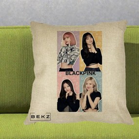 Perna Personalizata K-pop BLACKPINK Negru, 40x40 cm, Crem, Husa Detasabila, Perna Inclusa, BEKZ®