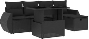 vidaXL Set mobilier de grădină cu perne, 6 piese, negru, poliratan