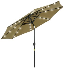 Outsunny Parasol octogonal inclinabil Ø 2,7 x 2,4 m luminos solar 24 LED-uri poliester cu densitate mare de 180 g/m² maro | Aosom Romania