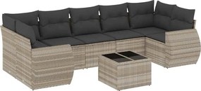 vidaXL Set mobilier de grădină cu perne, 8 piese gri deschis poliratan