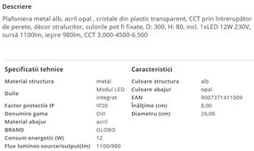 Plafoniera LED moderna cu decor stralucitor OVI 12W