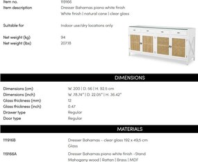 Comoda LUX, Lemn, Rattan, Bahamas alb