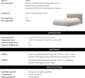 Pat dublu tapitat design LUX Ashford 180x210cm, Beckett beige