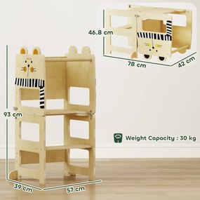 AIYAPLAY Turn de învățare 3-în-1 pliabil convertibil în birou și scaun cu tablă desene cu pisici Natural | Aosom Romania