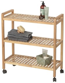 Raft pentru baie pe roti NORVEGIA cu trei rafturi, lemn de nuc, 31x65x72 cm, Wenko