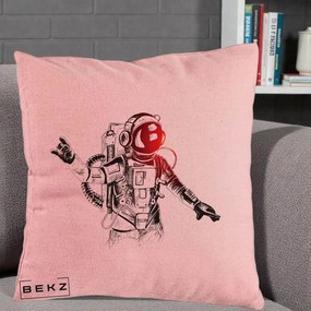 Perna Decorativa Astronaut Rock Sketching, 40x40 cm, Roz, Husa Detasabila, Perna Inclusa, BEKZ®