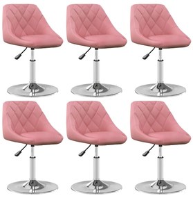 vidaXL Scaune de sufragerie pivotante 6 buc, roz, catifea