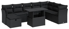 3327795 vidaXL Set mobilier de grădină cu perne, 9 piese, negru, poliratan