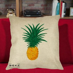 Perna Decorativa Ananas Tropical, 40x40 cm, Crem, Husa Detasabila, Perna Inclusa, BEKZ®