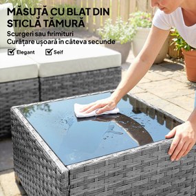 Outsunny Set Mobilier de Grădină din Ratan, 6 Piese, Fotoliu Colțar, Canapele fără Brațe, Suporturi pentru Picioare și Măsuță, Gri Amestecat | Aosom Romania