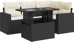 vidaXL Set mobilier de grădină cu perne, 5 piese, negru, poliratan