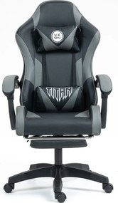 RESIGILAT- Scaun gaming, masaj în perna lombară, suport picioare, piele PU, Negru/Gri