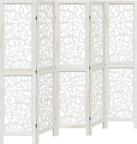 vidaXL Paravan cameră 5 panouri, alb, lemn masiv paulownia