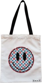 Sacosa de Panza pentru Cumparaturi, Geanta Tote, model Pattern, Cu fermoar, 38x34.5 cm, Alba, BEKZ®