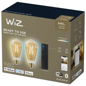 SET 2x bec LED dimabil WiZ ST64 E27/7W/230V 2000-5000K CRI 90 Wi-Fi + telecomandă