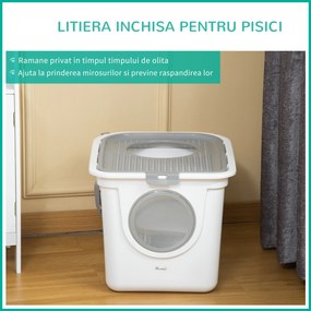 PawHut Litieră Închisă pentru Pisici cu 2 Intrări, cu Tavă și Lopățică, Litieră Acoperită din Plastic, 44x55x39 cm, Alb | Aosom Romania