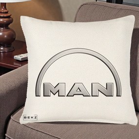 Perna Personalizata cu emblema MAN, 40x40 cm, Crem Reliefat, Husa Detasabila, Perna Inclusa, BEKZ®