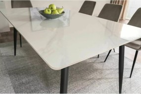 Masa de dining RION 130x70 cm cu blat ceramic, marmura alba