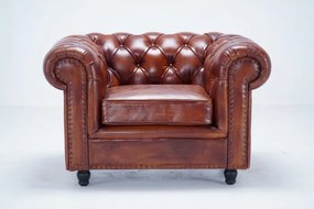 Fotoliu Chesterfield din piele naturala maro, "Classic Chic"