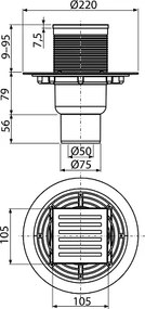 Sifon pardoseala 105Ã 105 50 75 mm iesire verticala, gratar din otel inoxidabil, sistem de retinere a mirosurilor umed APV203