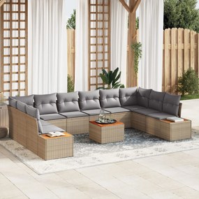 vidaXL Set de canapele pentru grădină cu pernă 11 pcs Bej Rattan poli