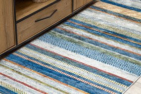 ANDRE 35950 covor lavabil Linii, geometric anti-alunecare - albastru / galben