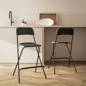 HOMCOM Set de 2 scaune de bar pliante cu cadru din oțel, pentru bucătărie, negru | Aosom Romania