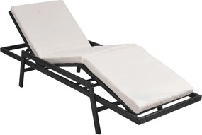 vidaXL Șezlong de plajă cu pernă, negru, poliratan