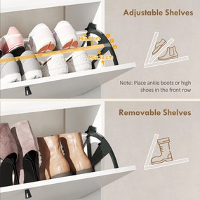 HOMCOM Dulap pentru încălțăminte Slim cu 2 sertare basculante și rafturi ajustabile, din lemn și metal, 80x24x101cm, alb | Aosom Romania