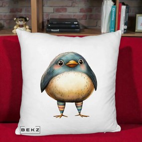 Perna Decorativa Pasare Teal-Bej cu Sosete Curcubeu, 40x40 cm, Alb Pufos, Husa Detasabila, Perna Inclusa, BEKZ®