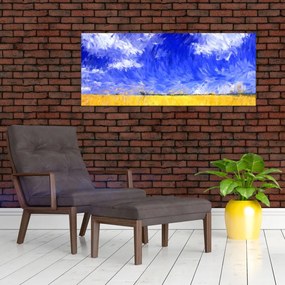 Tablou - Pictură în ulei, câmp auriu (120x50 cm)