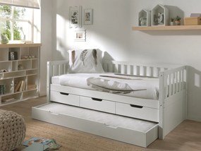 Set Pat Cabină Fritz 90x200 cm cu Sertare, pentru Copii, Alb – Vipack