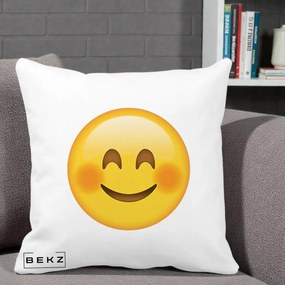 Perna Decorativa Emoji Fericit Roscat, 40x40 cm, Alba Mata, Husa Detasabila, Perna Inclusa, BEKZ®