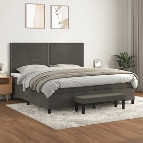 3137804 vidaXL Pat box spring cu saltea, gri închis, 200x200 cm, catifea