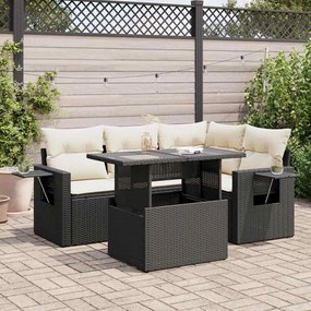 3326467 vidaXL Set mobilier de grădină cu perne, 5 piese, negru, poliratan