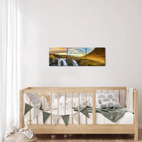 Tablou cu munții și cascade pe Islanda (cu ceas) (90x30 cm)