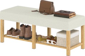 HOMCOM Banc pentru încălțăminte, banc de depozitare cu șezut capitonat, raft deschis, lemn de hevea, 120x44x48cm, lemn natural | Aosom Romania