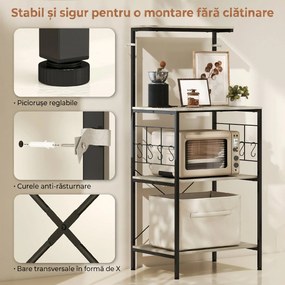 HOMCOM Raft de Bucătărie Stil Industrial cu 4 Nivele și 8 Cârlige Stejar | Aosom Romania