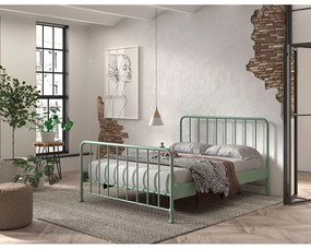 Pat matrimonial verde din metal cu somieră 160x200 cm BRONXX – Vipack