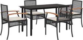 vidaXL Set mobilier de grădină cu perne, 5 piese, negru, poliratan