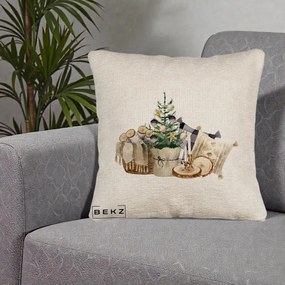 Perna Decorativa Colt Cozy de Craciun Boho, 40x40 cm, Bej Canapea, Husa Detasabila, Perna Inclusa, BEKZ®