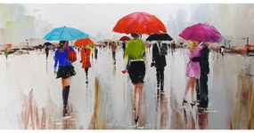 Tablou pictat manual People with umbrella 70 x 140 cm