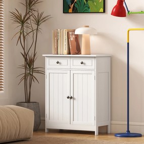 kleankin Dulap de Depozitare Organizator Independent pentru Baie de Podea cu 2 Usi, 2 Sertare si Raft Reglabil, Alb | Aosom Romania