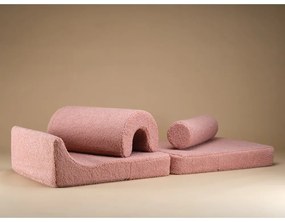 Fotoliu pentru copii roz cu tapițerie din țesătură bouclé Flipster – Wigiwama