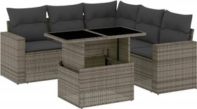 vidaXL Set mobilier grădină cu perne, 6 piese, gri, poliratan
