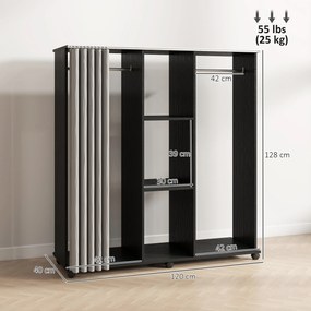 HOMCOM Dulap-penderie mobilier de depozitare mobil cu 6 roți 120L x 40l x 128H cm Negru | Aosom Romania