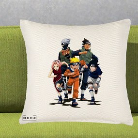 Perna Personalizata Naruto Echipa 7 Kakashi Sensei, 40x40 cm, Crem Reliefat, Husa Detasabila, Perna Inclusa, BEKZ®