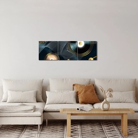 Tablou - Cercuri aurii (cu ceas) (90x30 cm)